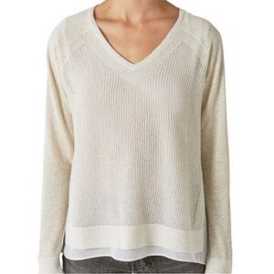 Lucky brand knit gold metallic layered sweater top size Large